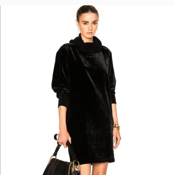 ATM ANTHONY THOMAS MELILLO Mock Neck Drappy Velvet Dress in Black Small - Picture 2 of 6